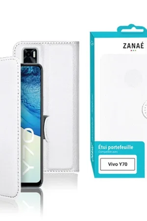 Prix Promo Étui Portefeuille Blanc pour Vivo Y70