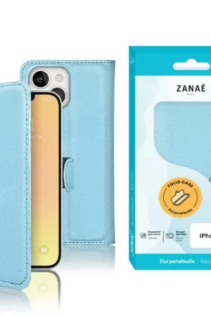 Commander Vite Etui Portefeuille Bleu Clair pour iPhone 13
