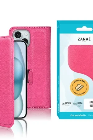 Promotion Saisonnière Etui Portefeuille Fushia pour iPhone 15 Plus