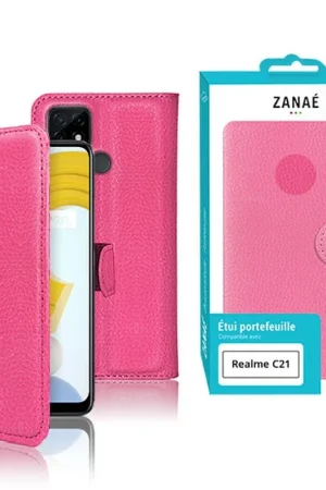 Commander Maintenant Etui Portefeuille Fushia pour Realme C21