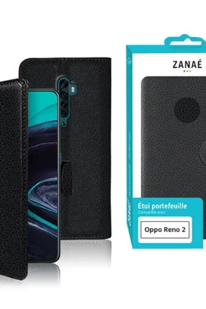 Prix Cassé Etui Portefeuille Noir pour Oppo Reno2