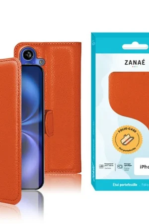 Remise Étui Portefeuille Orange pour iPhone 16