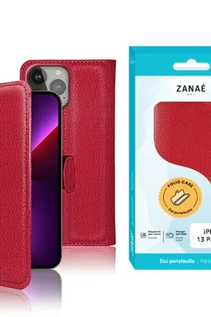 Soldes Etui Portefeuille Rouge pour iPhone 13 Pro Max