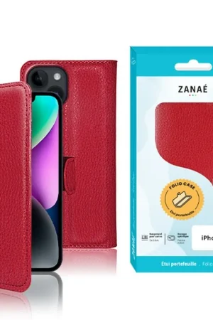 Prix Choc Étui Portefeuille Rouge pour iPhone 14