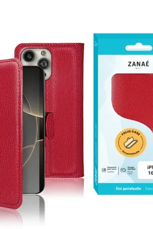 Réduction Étui Portefeuille Rouge pour iPhone 16 Pro