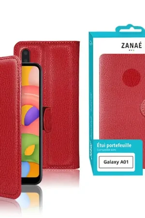 Prix Cassé Etui Portefeuille Rouge pour Samsung Galaxy A01