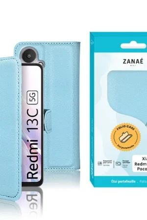 Soldes Etui Portefeuille Zanae Bleu clair pour Redmi 13C 5G/Poco M6 5G