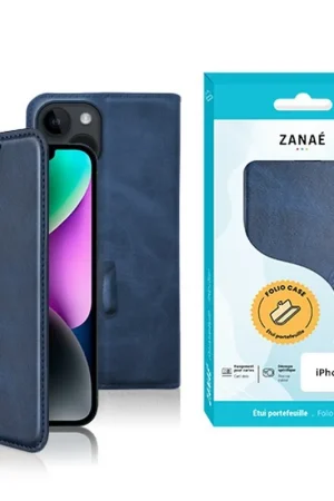 Prix Cassé Etui Portefeuille Zanae Columbia iPhone 14 Marine