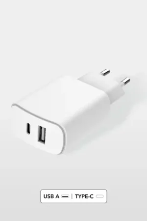 Double Chargeur maison USB A+C 5.4A (2.4+3A) IC Smart Recyclable Blanc Just Green Réduction