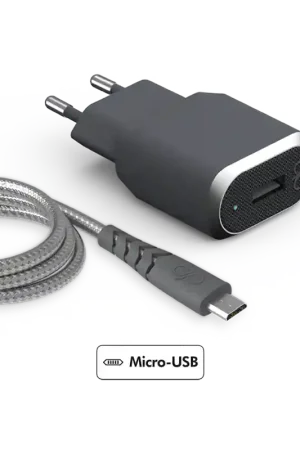 Affaire À Saisir Chargeur maison 2.4A IC Smart + Câble renforcé USB A/micro USB Garanti à vie Gris Force Power