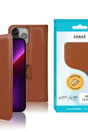 Soldes Etui Portefeuille Zanae iPhone 13 Pro Max Marron