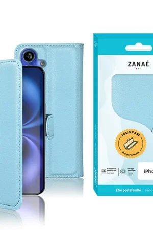 Commander Maintenant Étui Portefeuille Zanae iPhone 16 Bleu Clair