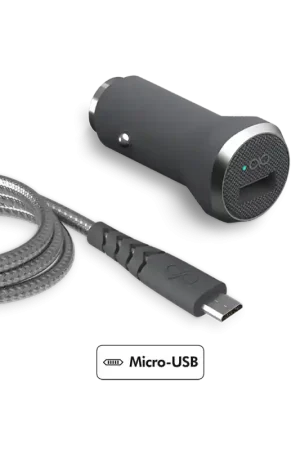 Chargeur voiture 2.4A IC Smart + Câble renforcé USB A/micro USB Garanti à vie Gris Force Power Paiement Sécurisé