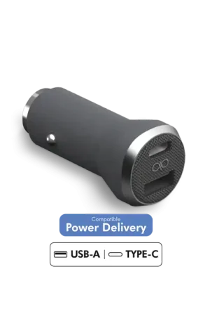 Double Chargeur voiture USB A+C PD 37W (12+25W) Power Delivery Garanti à vie Gris Force Power Réduction