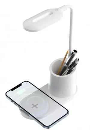 LAMPE DE CHEVET / BUREAU A LED AVEC CHARGE A INDUCTION 10W - BLANCHE Offre Spéciale