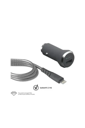 Chargeur voiture 2.4A IC Smart + Câble renforcé USB A/Lightning Garanti à vie Gris Force Power Top Vente