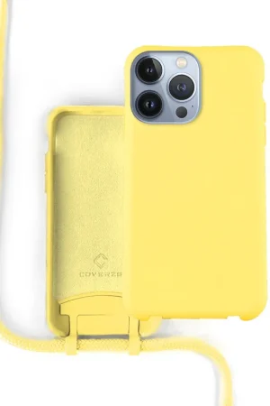 Remise Coverzs Coque silicone avec cordon iPhone 13 Pro (jaune)