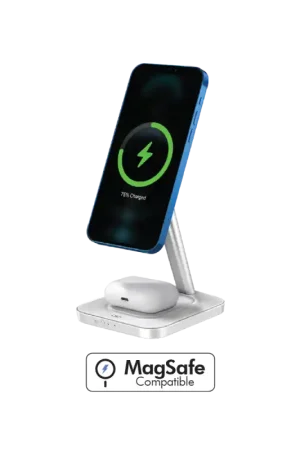Affaire À Saisir Chargeur induction 3 en 1 Stand Compatible MagSafe 15W Garanti à vie Blanc avec chargeur Force Power
