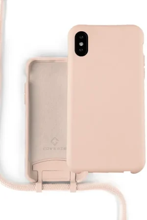 Livraison Express Coverzs Coque silicone avec cordon iPhone X / Xs (rose)