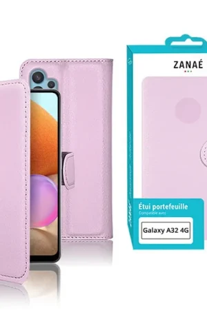 Bon Plan Etui Portefeuille Zanae pour Galaxy A32 4G Rose