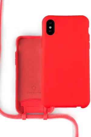 Achetez Aujourd’hui Coverzs Coque silicone avec cordon iPhone X / Xs (rouge)