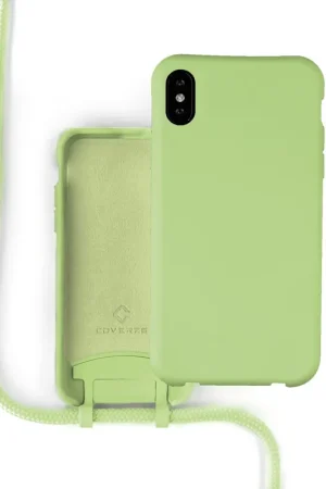 Coverzs Coque silicone avec cordon iPhone X / Xs (vert clair) Offre Spéciale