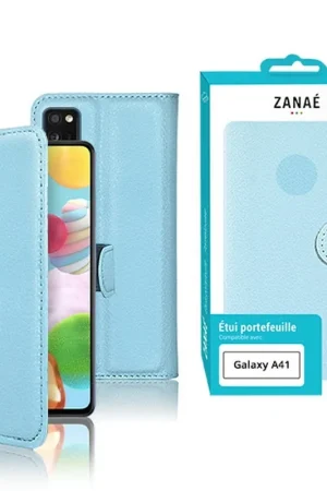 Promotion Saisonnière Etui Portefeuille Zanae pour Galaxy A41 Bleu clair