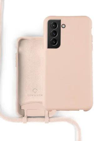 Coverzs Coque silicone avec cordon Samsung Galaxy S21 Plus (rose) Commander Maintenant