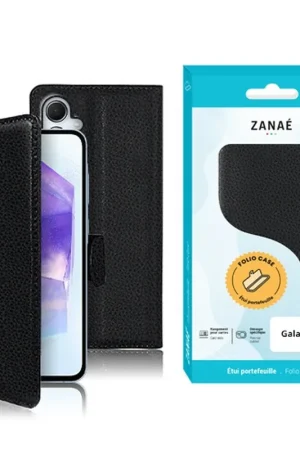 Réduction Etui Portefeuille Zanae pour Galaxy A55 Noir