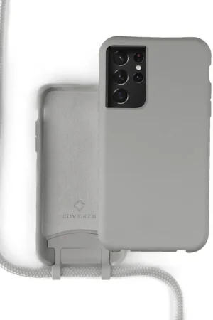 Offre Limitée Coverzs Coque silicone avec cordon Samsung Galaxy S21 Ultra (gris)