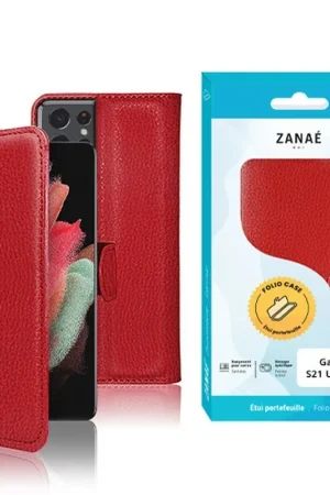 Commander Maintenant Etui Portefeuille Zanae pour Galaxy S21 Ultra 5G Rouge
