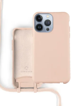Expédié Aujourd’hui Coverzs Coque silicone avec cordon iPhone 13 Pro Max (rose)