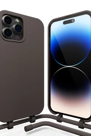 Prix Promo Coverzs Coque en silicone avec cordon iPhone 14 Pro Max (café noir)