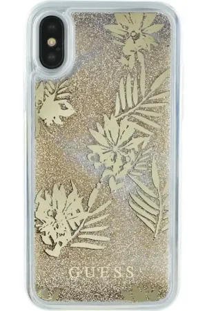 Achetez Aujourd’hui Coque pour iPhone X/XS - rigide liquide avec paillettes et fleurs tropicales Guess