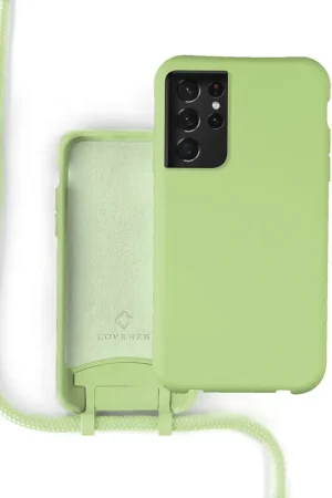 Solde Coverzs Coque silicone avec cordon Samsung Galaxy S21 Ultra (vert clair)