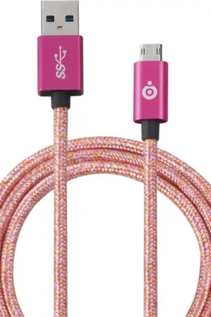 Must-Have Câble USB/micro USB réversible tissé rose fluo de 2 mètres