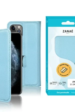 Prix Choc Etui Portefeuille Zanae pour iPhone 11 Pro Max Bleu clair