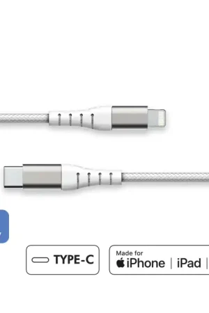 Nouvel Arrivage Câble Renforcé USB C vers Lightning 1,2m 3A Blanc Garanti à vie Force Power Lite