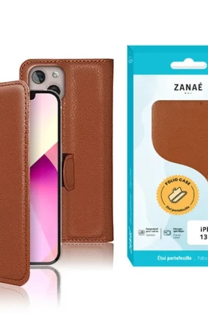 Vente Flash Etui Portefeuille Zanae pour iPhone 13 mini Marron
