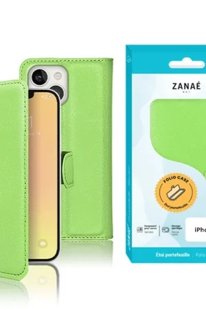 Authentique Etui Portefeuille Zanae pour iPhone 13 Vert