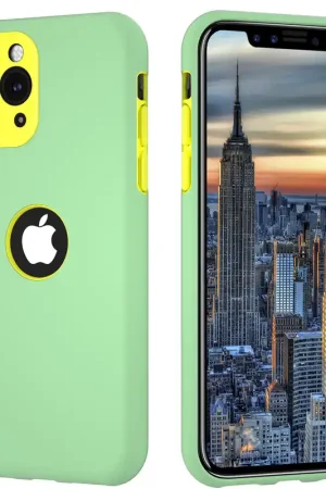 Affaire À Saisir ShieldCase Coque silicone double couche pour iPhone 11 Pro Max (vert clair/jaune)