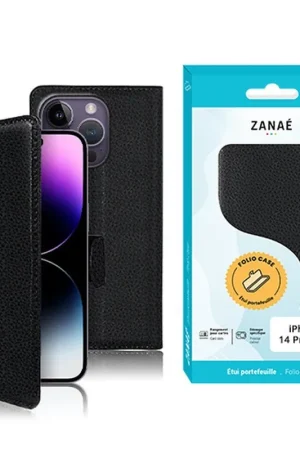 Satisfait Ou Remboursé Etui Portefeuille Zanae pour iPhone 14 Pro Max Noir