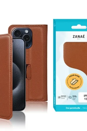Acheter Direct Étui Portefeuille Zanae pour iPhone 15 Pro Marron