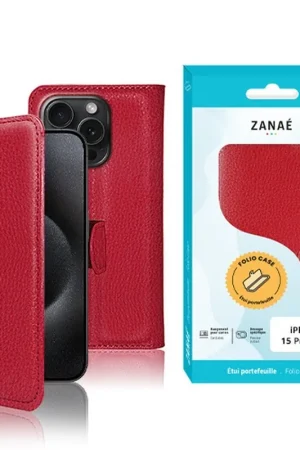 Commander Vite Etui Portefeuille Zanae pour iPhone 15 Pro Max Rouge