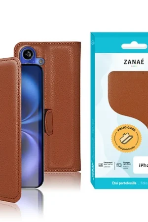Prix Réduit Etui Portefeuille Zanae pour iPhone 16 Marron