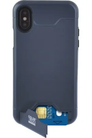 Coque  pour iPhone X/XS rigide Colorblock bleu foncé avec porte-cartes Prix Choc