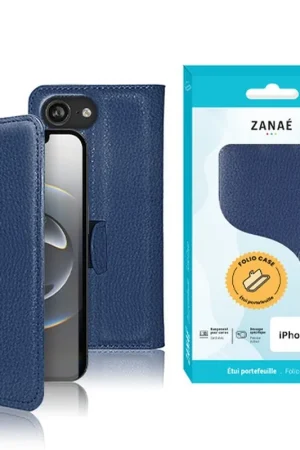 Réduction Etui Portefeuille Zanae pour iPhone 16e Marine