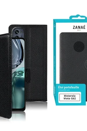 Prix Choc Etui Portefeuille Zanae pour Motorola G62 Noir