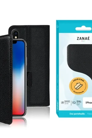 Prix Choc Etui Portefeuille Zanae pour iPhone X / XS Noir