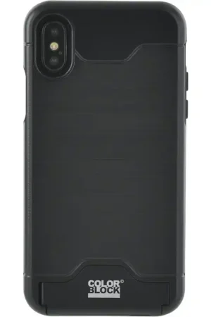 Coque pour iPhone X/XS - rigide Colorblock noire avec porte-cartes Usine Directe
